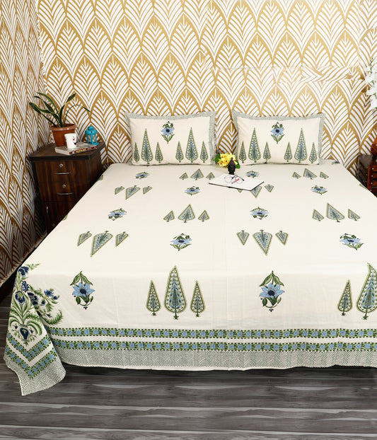 Prakriti Yuvraj Green Cypress Blue Flower Pure Cotton King Size Bedsheet 108x108 with 2 Pillow Covers Bedsheet 1Li3NChoxxuNGabH5oXK34GKMJL9voDGm_w2000