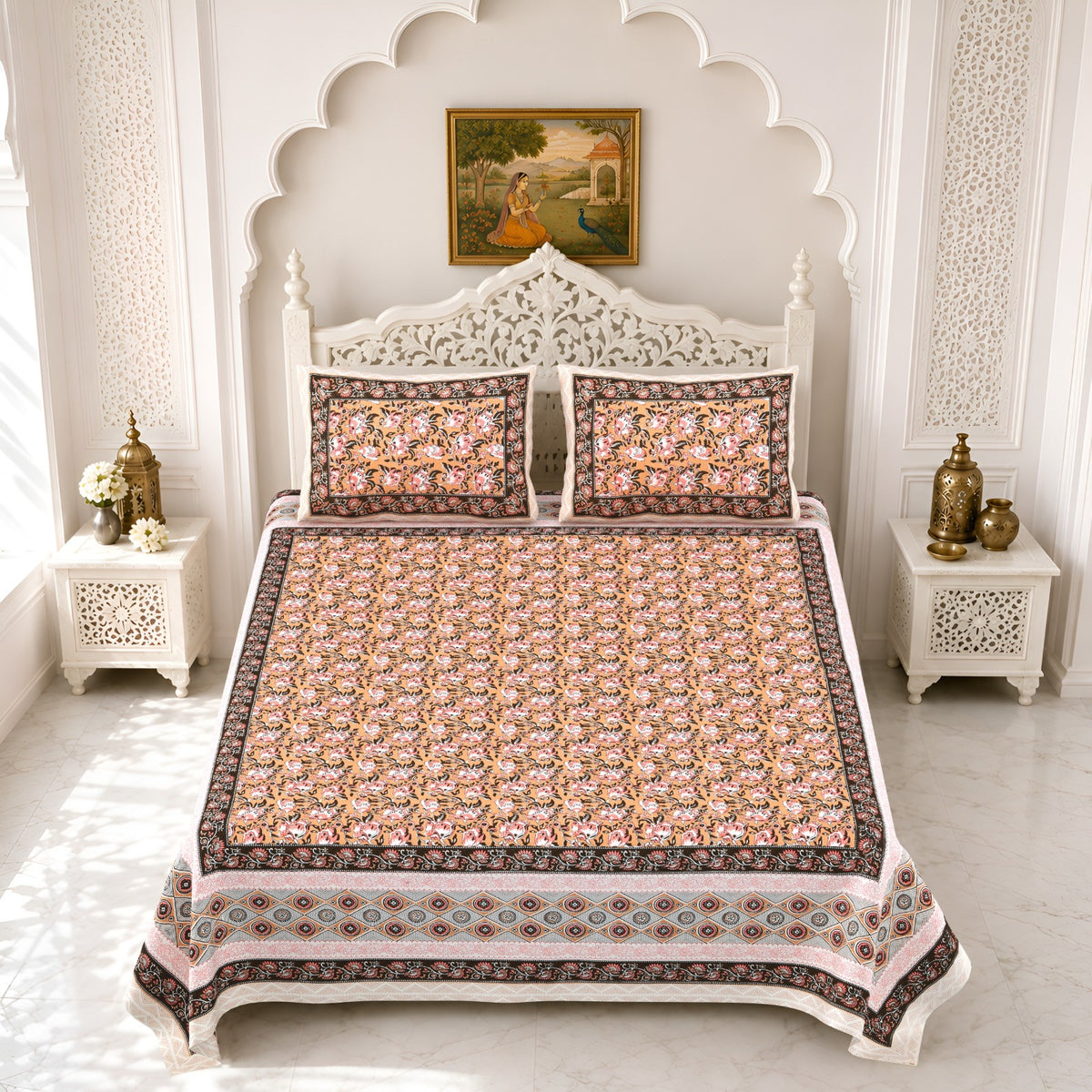 Premium Royal Block Rust Floral Jaal Cotton Double Bedsheet 90x108 with 2 Pillow Covers Bedsheet 1M1q2XxEmcZzGvCOowsfsjgX8Qz3MIhpm_w2000