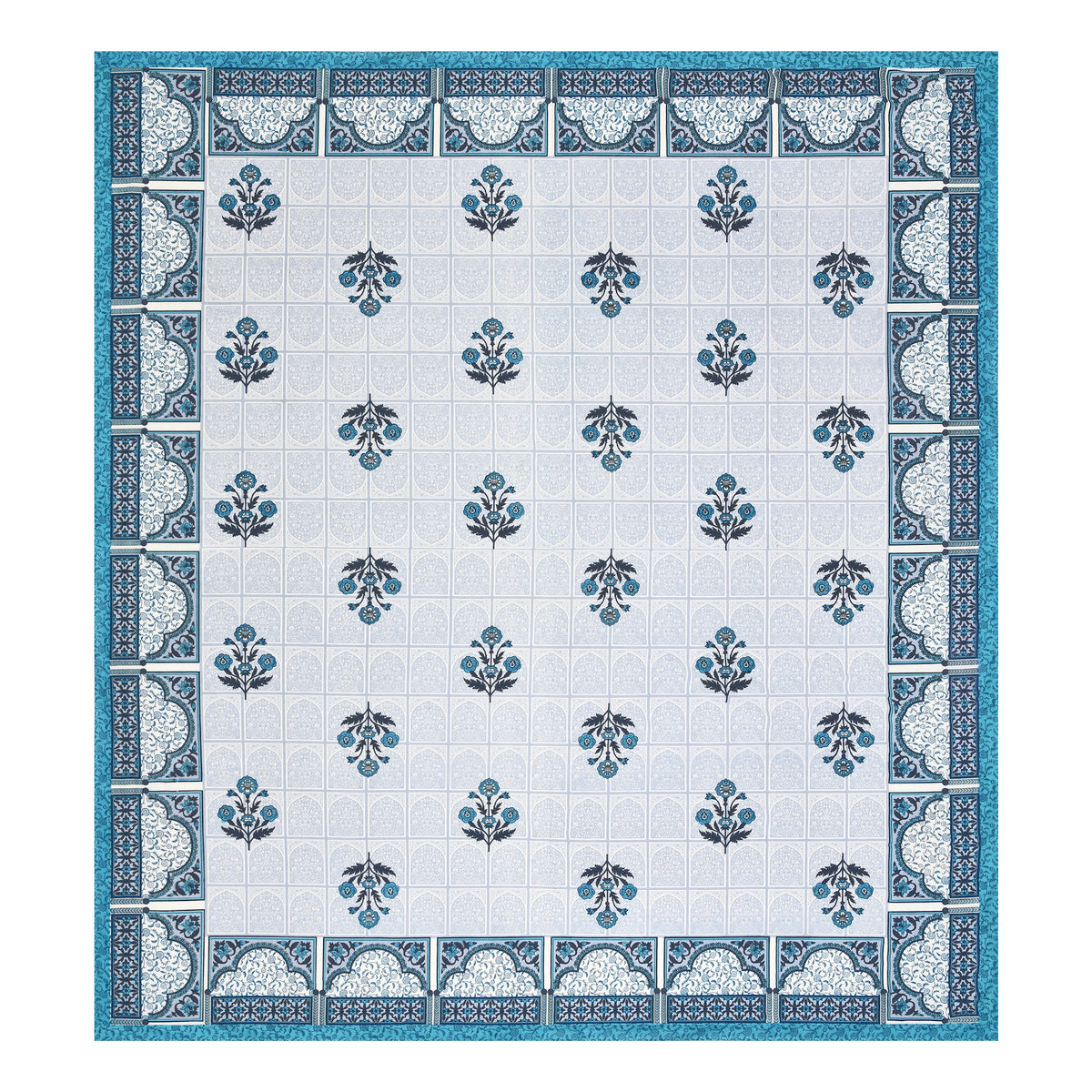 Kalashree Teal Mughal Panel premium cotton double bedsheet 100x108 with 2 pillow covers – teal – wholesale Jaipur – view 5