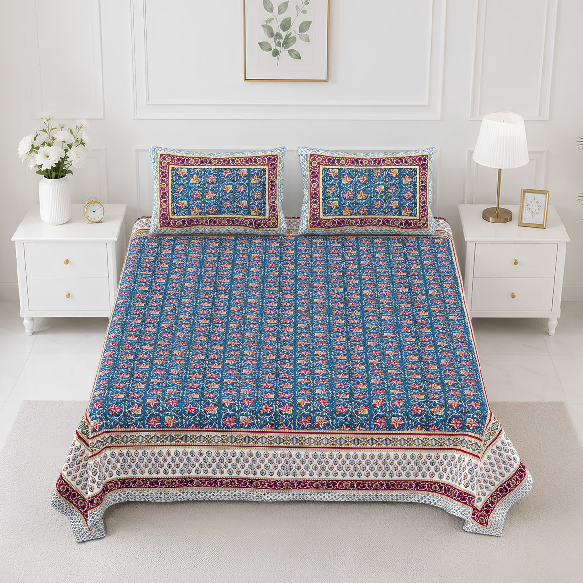 Elite Blue Floral Jaal Cotton Double Bedsheet 90x108 with 2 Pillow Covers Bedsheet 1MNSTqGsxzrP4tT_ZBDBaqU20Nh1_Jgqr_w2000