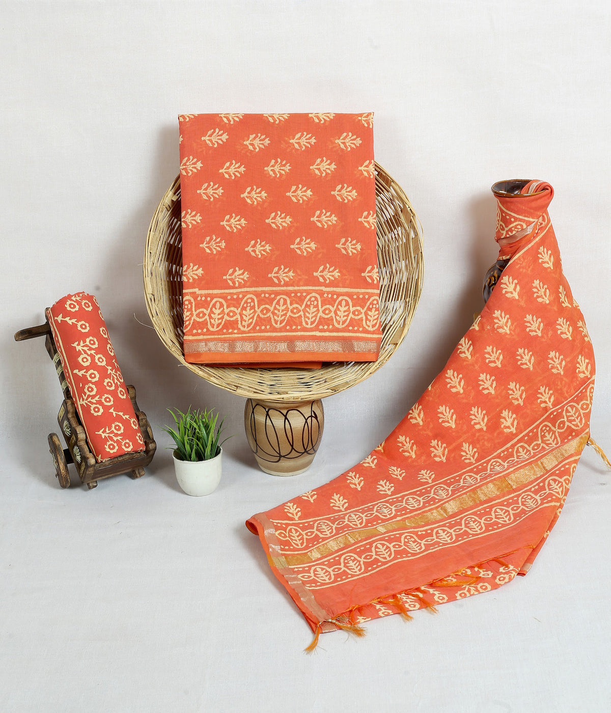 Maheshwari Silk Hand Block Print Suit Material | Kesari Buta – Orange Buta | Orange | Golden Zari Border | Wholesale Suit Material 1MZ3vxa3DsSofgXDH26Gw_vU5hTp9pLoK_w2000