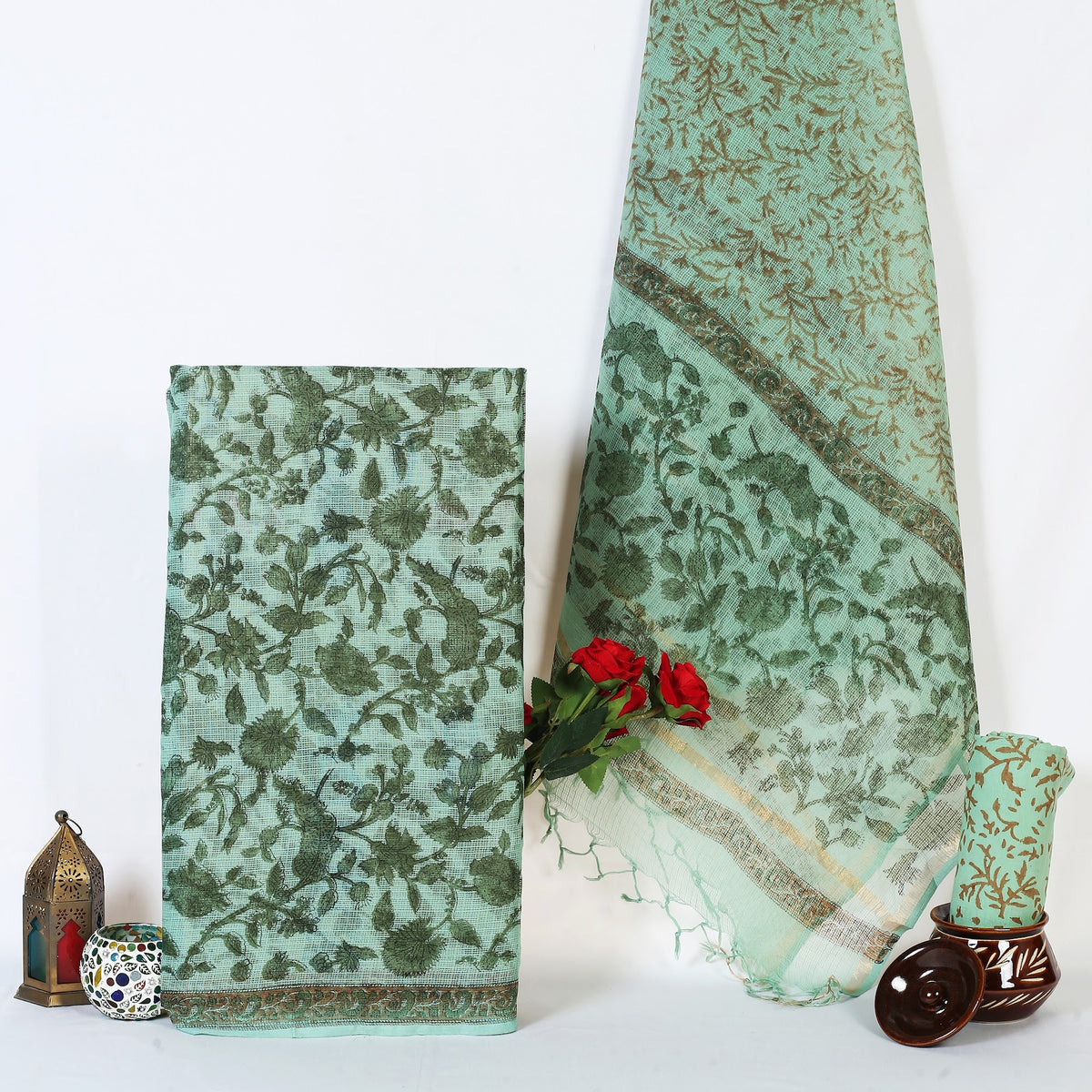 Mint Floral Jaal Hand Block Print Pure Kota Doria Suit | Pudina Phool Jaal | Unstitched 3 Piece (Top & Dupatta Kota) | Wholesale Suit Material 1MrP9lMFBW_wTyLPUsq5xT1mYfqJAWdDR_w2000
