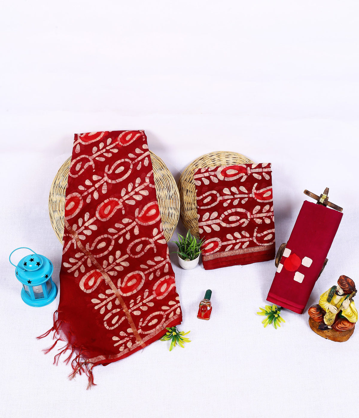 Laal Bel Red Leaf Bel Chanderi silk hand block print suit material