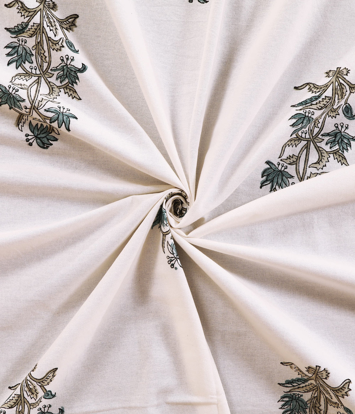 Ivory Bloom hand block printed Murugan cotton double bedsheet 95x108 with 2 pillow covers – sage grey – wholesale Jaipur – view 4