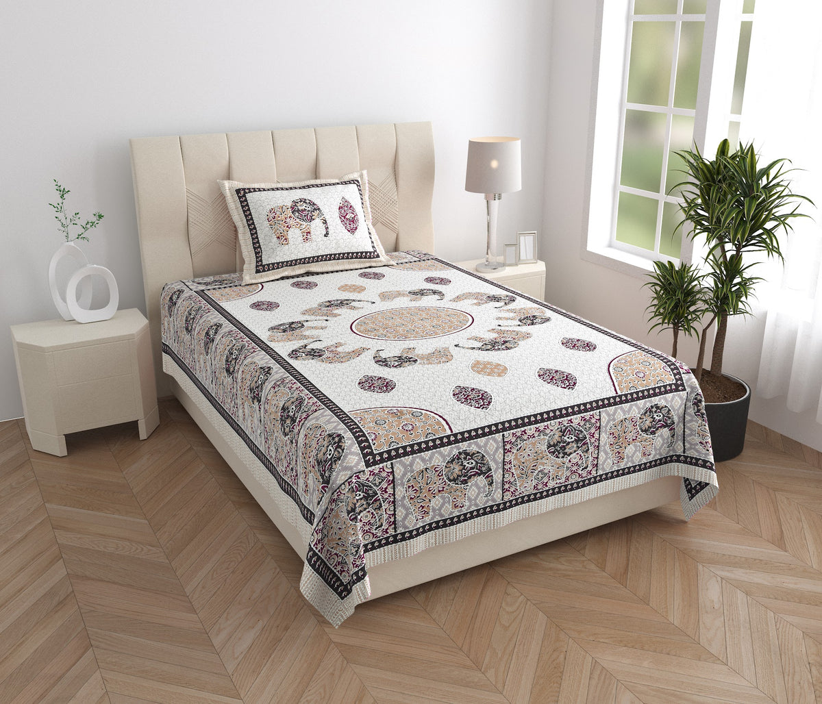 Elora Grey Elephant Mandala Murugan Cotton Single Bedsheet 60x90 with 1 Pillow Cover Bedsheet 1N98UfEv71oc9OdfRJjQzq4-2bsfF4RTP_w2000