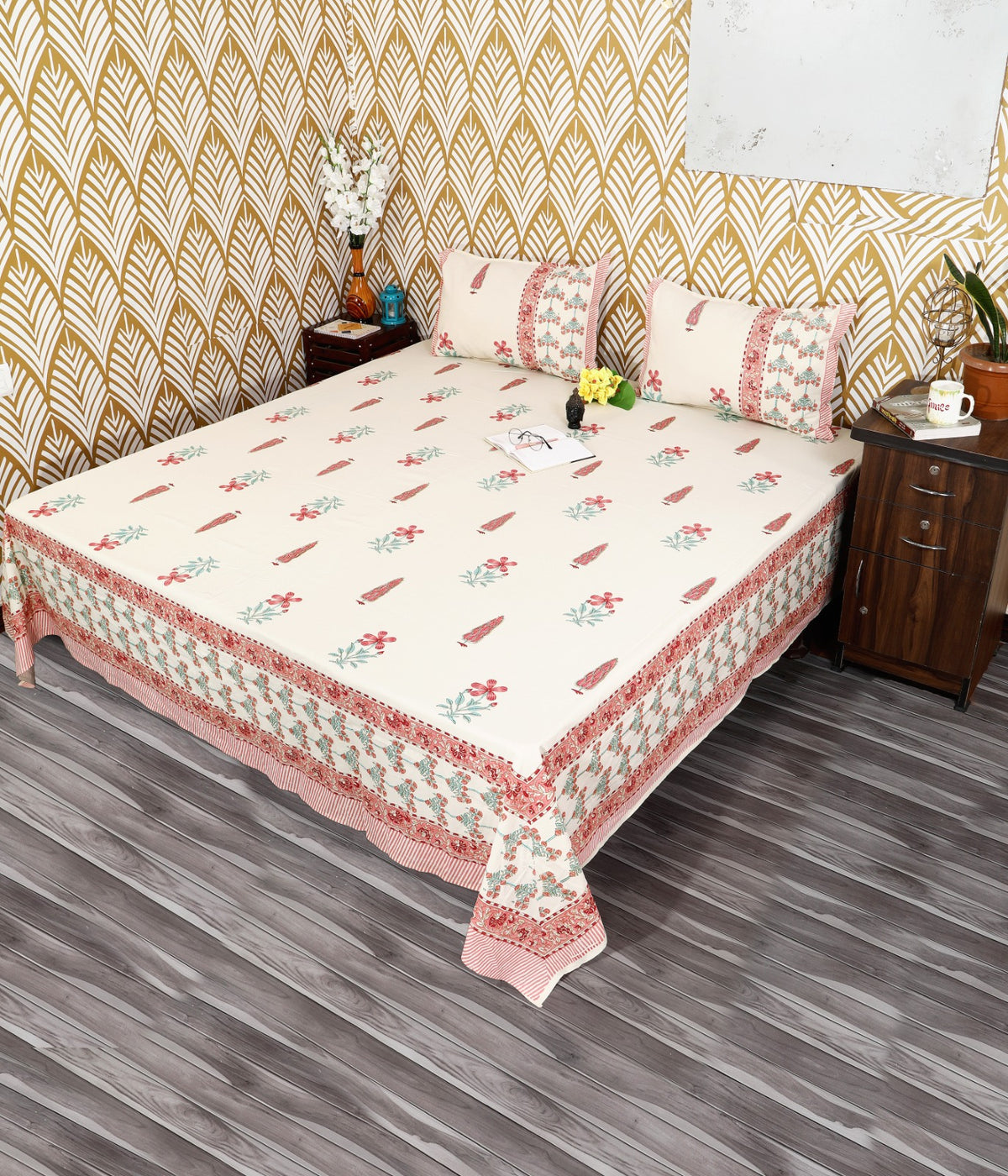 Prakriti Yuvraj Pink Floral Border Buti Pure Cotton King Size Bedsheet 108x108 with 2 Pillow Covers Bedsheet 1NEsWtt85y-yHK3JZ-qPwFwW5tM4u6FG-_w2000