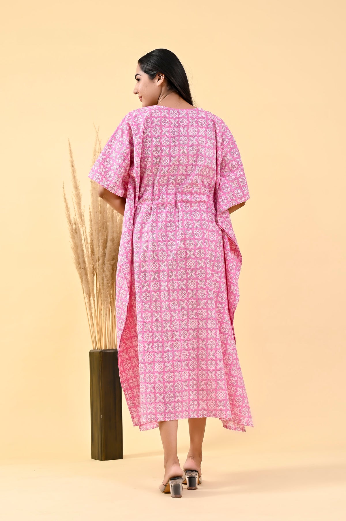 Pink Floral long kaftan – make to order wholesale – view 2