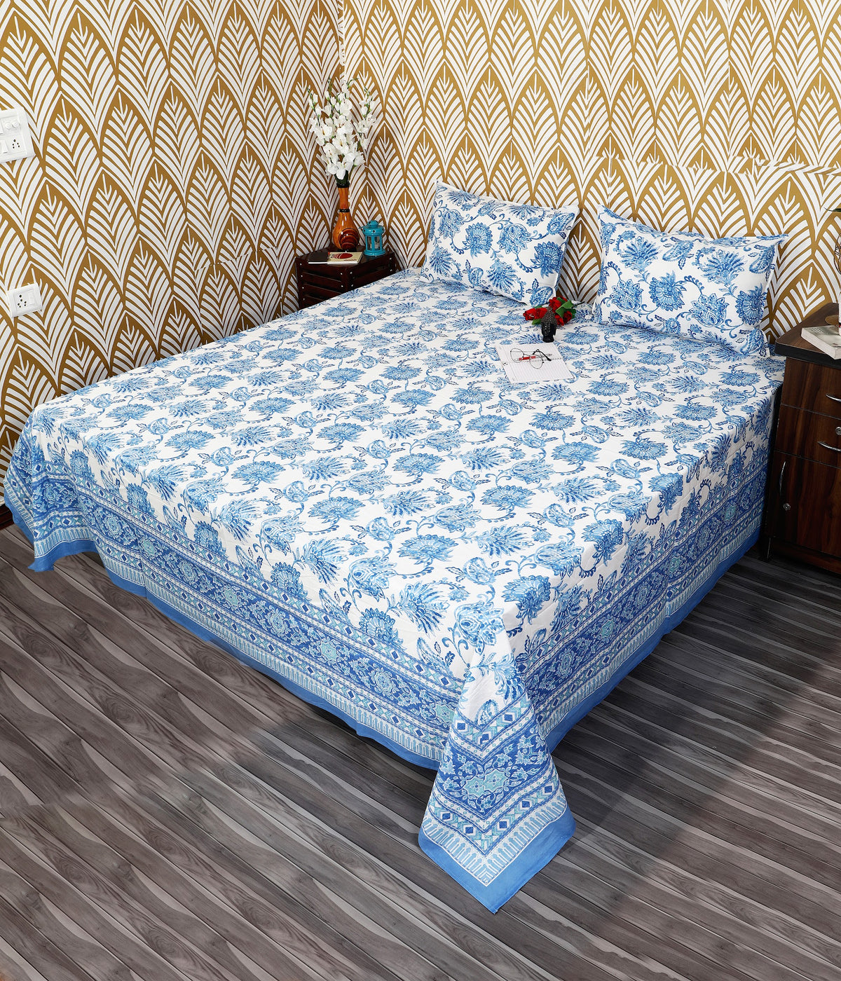 Bagru Mahal Blue Floral Jaal Cotton King Size Bedsheet 108x108 with 2 Pillow Covers Bedsheet 1NQHpG5Dg0YPUNMe-hNIsSc_ds87X_tso_w2000