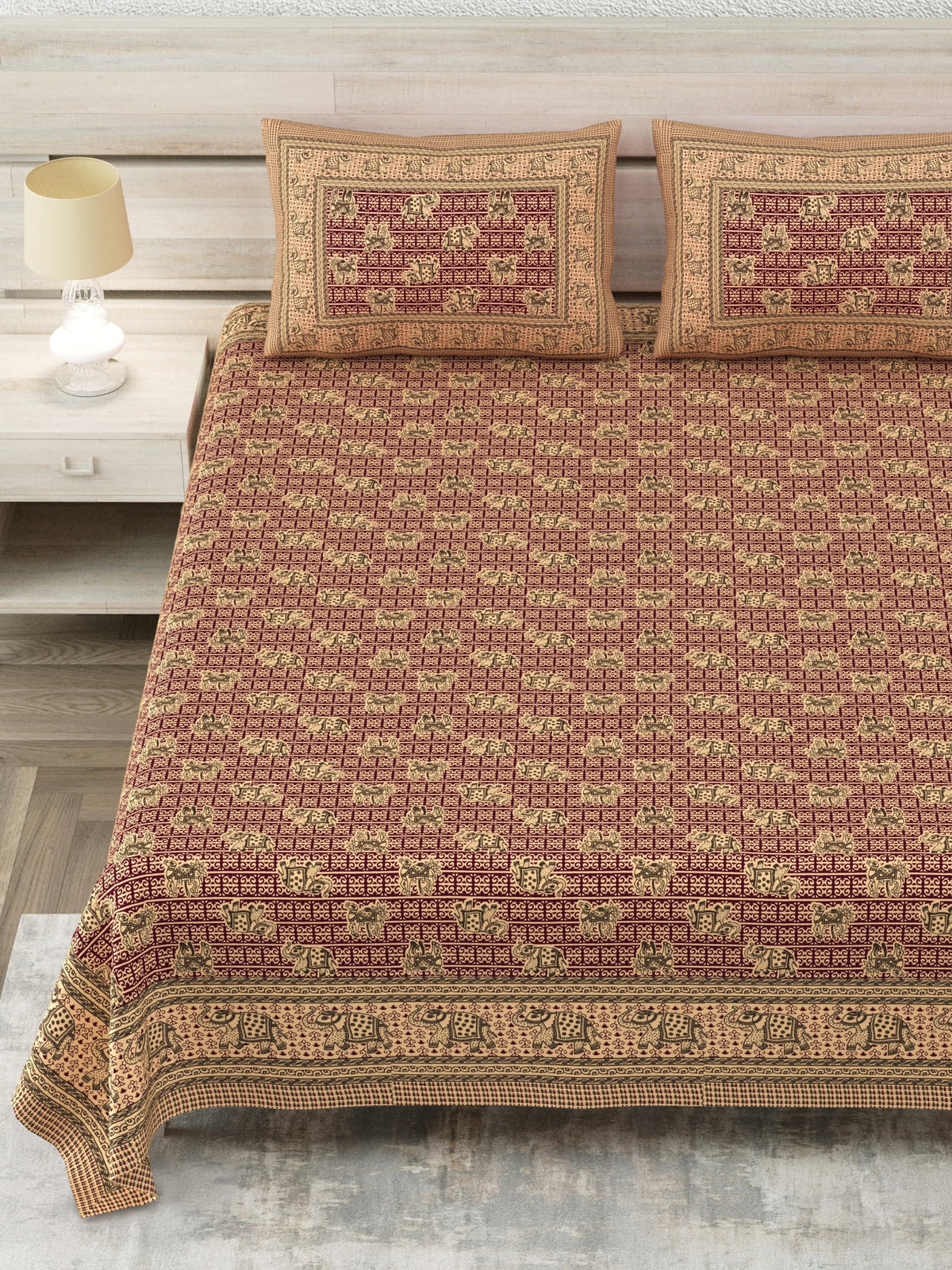 Royal Sanganer Rose Brown Jaal Pure Cotton Double Bedsheet 90x108 with 2 Pillow Covers Bedsheet 1NuRtllG_40VPi2wY037RmAAcZN-P0-GT_w2000