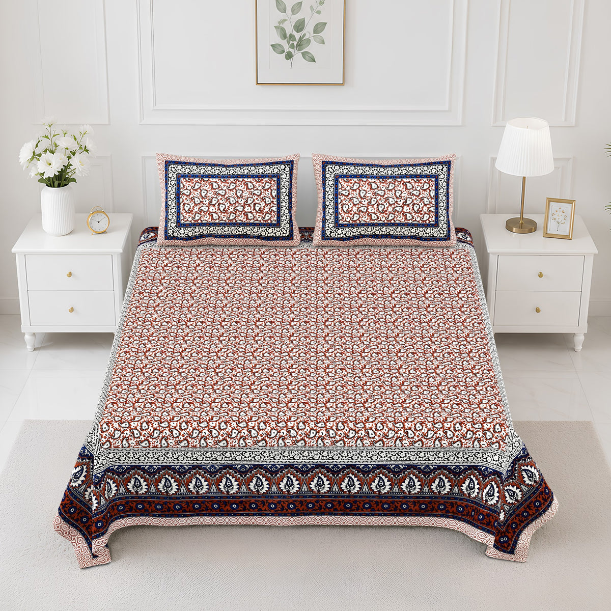Gulabi Maroon Mughal Border Cotton Double Bedsheet 90x108 with 2 Pillow Covers Bedsheet 1NvtXRXfqtYECPlgu57AI5Db7toXWFHqv_w2000