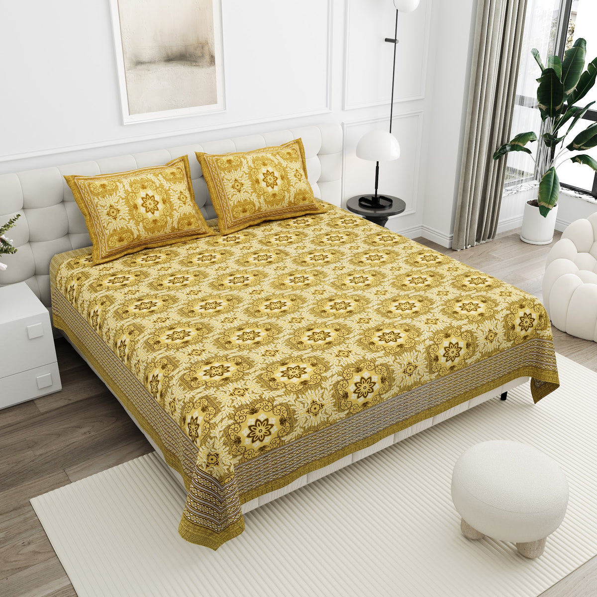 Kesar Mustard Mandala Cotton Double Bedsheet 90x108 with 2 Pillow Covers Bedsheet 1NwAH9rGQ369Jg1LbVIdGZWU-6ZBWBAQN_w2000