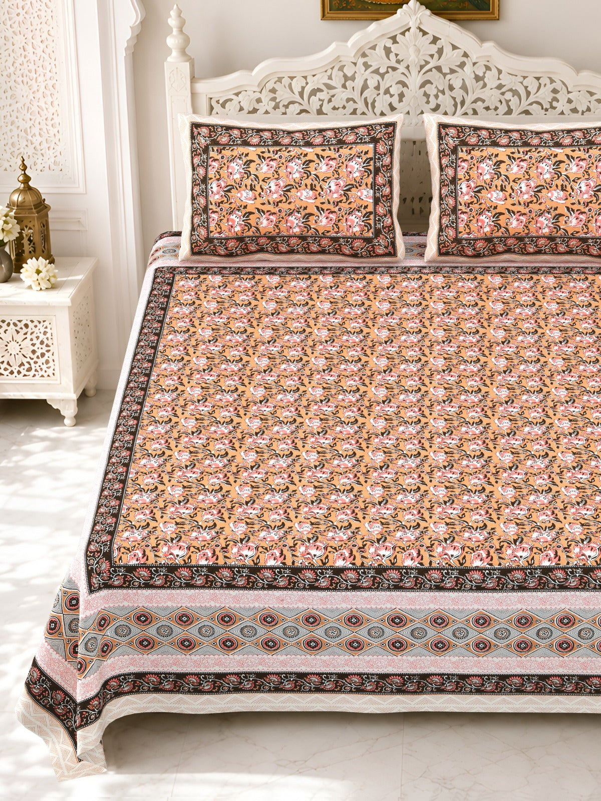 Premium Royal Block Rust Floral Jaal Cotton Double Bedsheet 90x108 with 2 Pillow Covers Bedsheet 1O-lV3rjv_HSxphcmcXqLt5FcPrRPNnJk_w2000