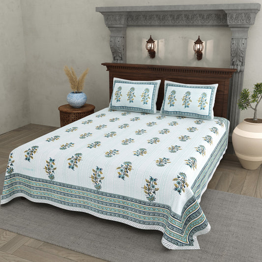 Moti Buta Green Big Buta Cotton Double Bedsheet 90x108 with 2 Pillow Covers Bedsheet 1O5uCaKUwX6N1DxfIuRzdHELxiIxS_n_V_w2000