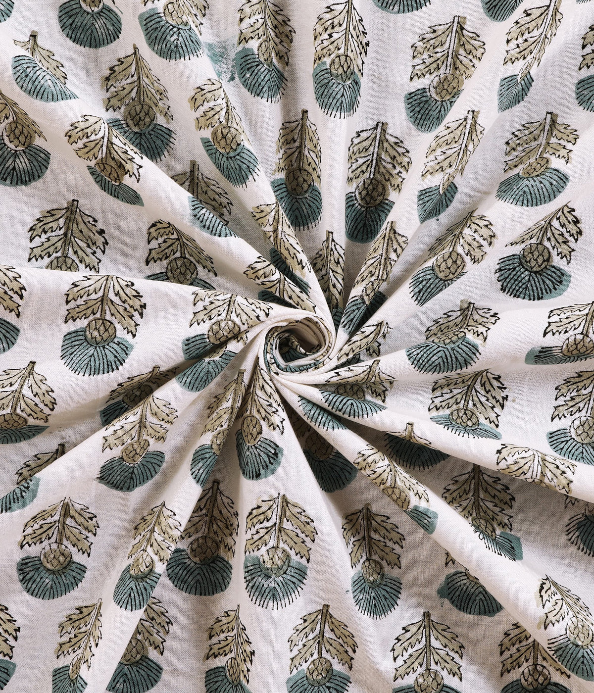Sage Paisley hand block printed Murugan cotton double bedsheet 95x108 with 2 pillow covers – sage and grey – wholesale Jaipur – view 4