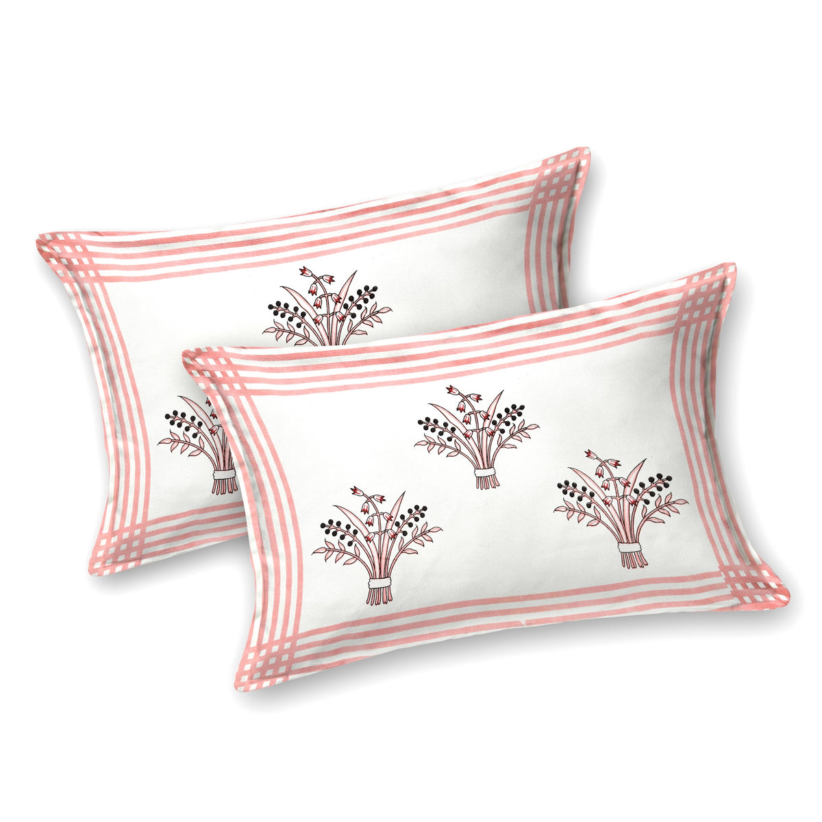 Kalashree Pink Border Floral Bel premium cotton double bedsheet 100x108 with 2 pillow covers – pink and grey – wholesale Jaipur – view 2