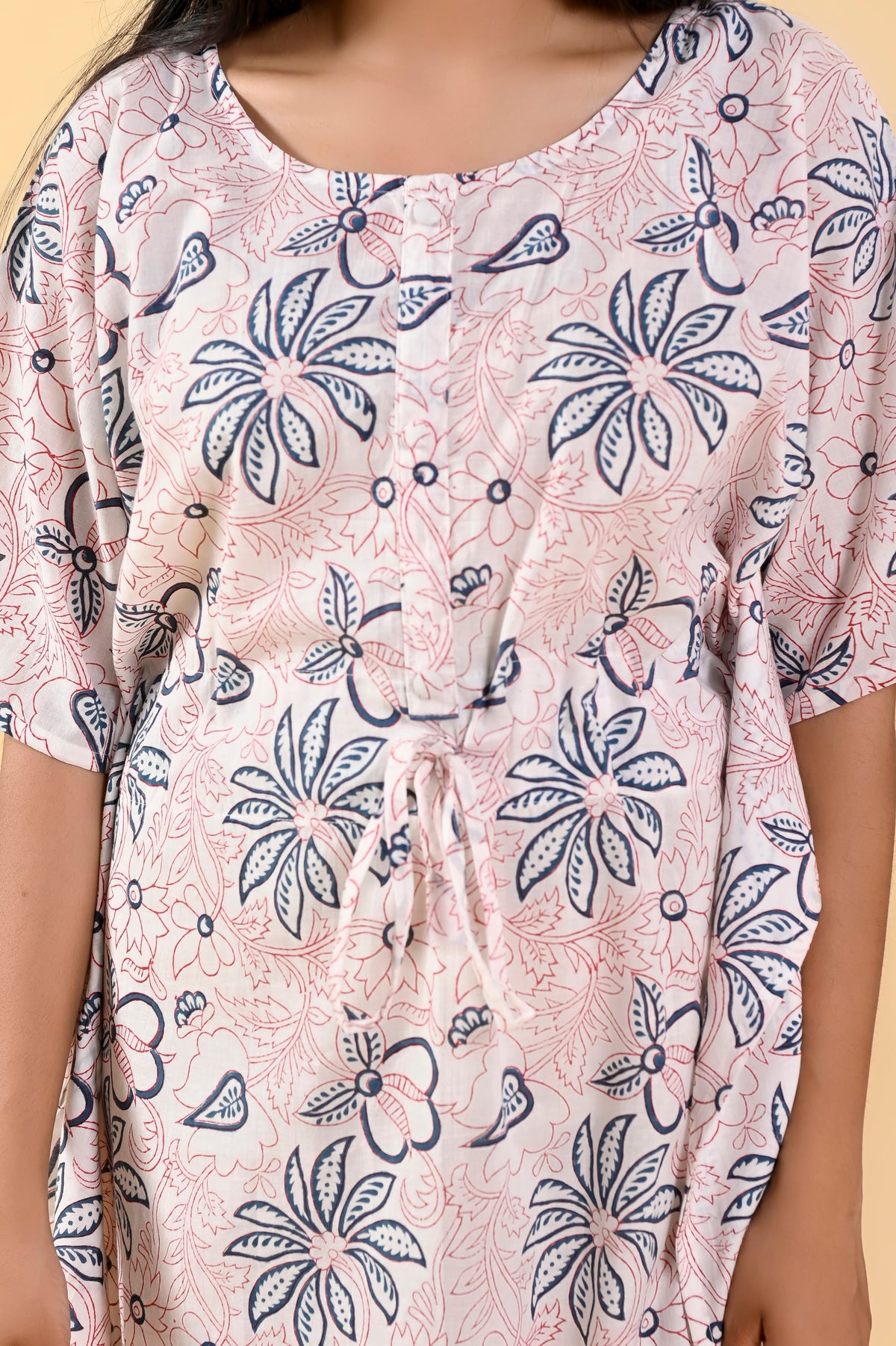 White Blue Floral long kaftan – make to order wholesale – view 6
