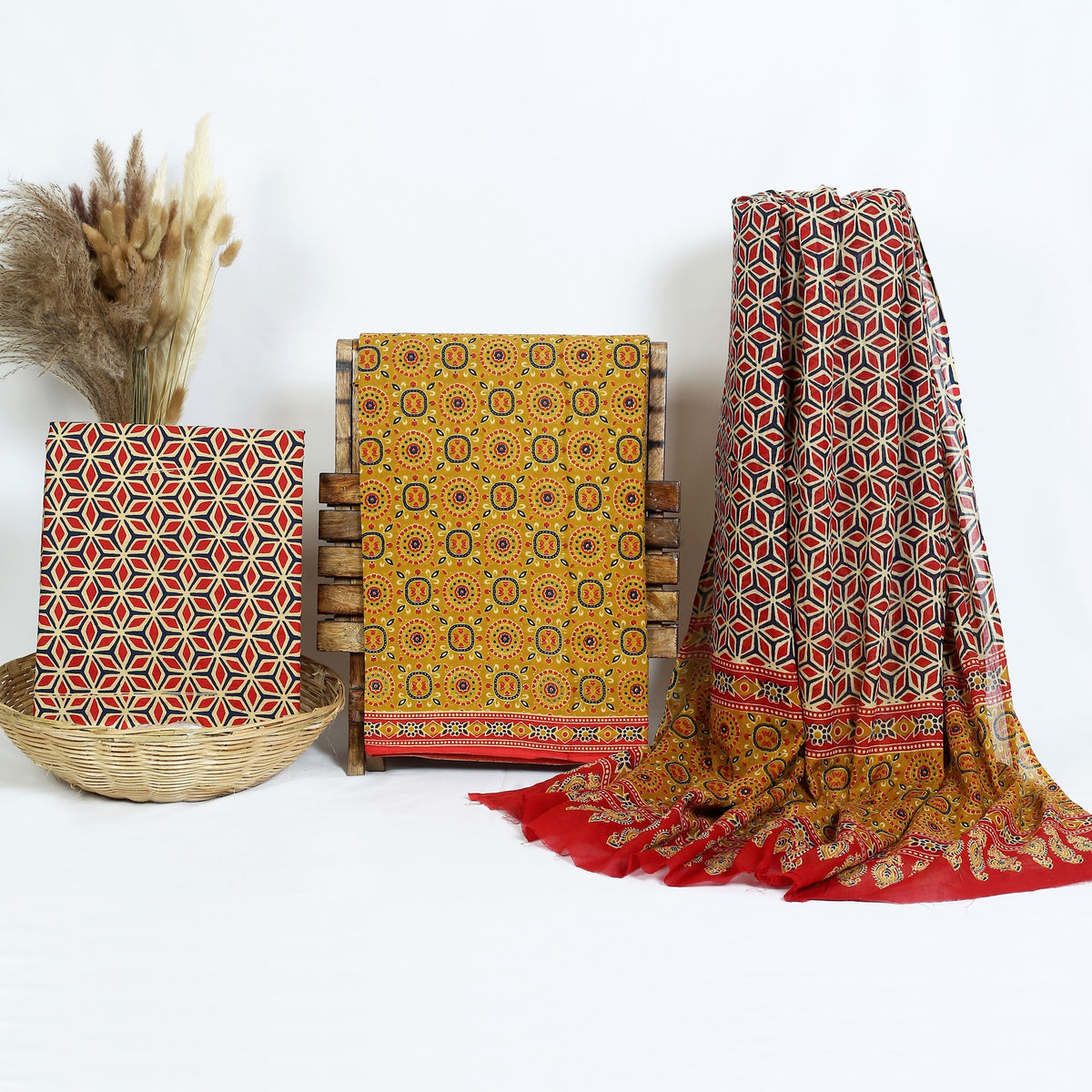 Hand Block Print Cotton Suit Material with Mulmul Dupatta | Sarson Laal Bagh – Mustard Red Jaal | Mustard & Red | Wholesale Suit Material 1Oa8N9UAcpO-n3txSA7dMQgLA9l205cxh_w2000