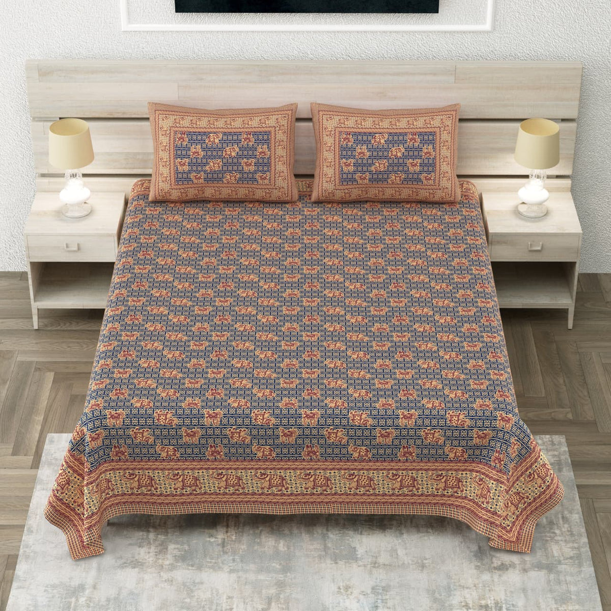 Royal Sanganer Indigo Rust Jaal Pure Cotton Double Bedsheet 90x108 with 2 Pillow Covers Bedsheet 1OhY4tRo9oDdlj4T-upPca-Kum8AwV9M6_w2000