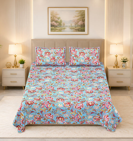 Kalashree Aqua Kalamkari Floral Premium Cotton Double Bedsheet 100x108 with 2 Pillow Covers Bedsheet 1OjI5sUobX6jkq1bZyw7I8IUOeuXZVzKZ_w2000