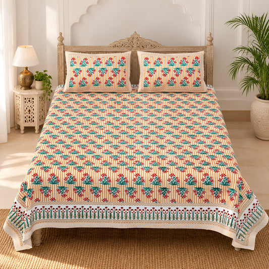 Unnati Peach Teal Buta Pure Cotton Double Bedsheet 90x108 with 2 Pillow Covers Bedsheet 1P6yShBF8MnNVgKxGX7fb3Zl0Hhszudf8_w2000