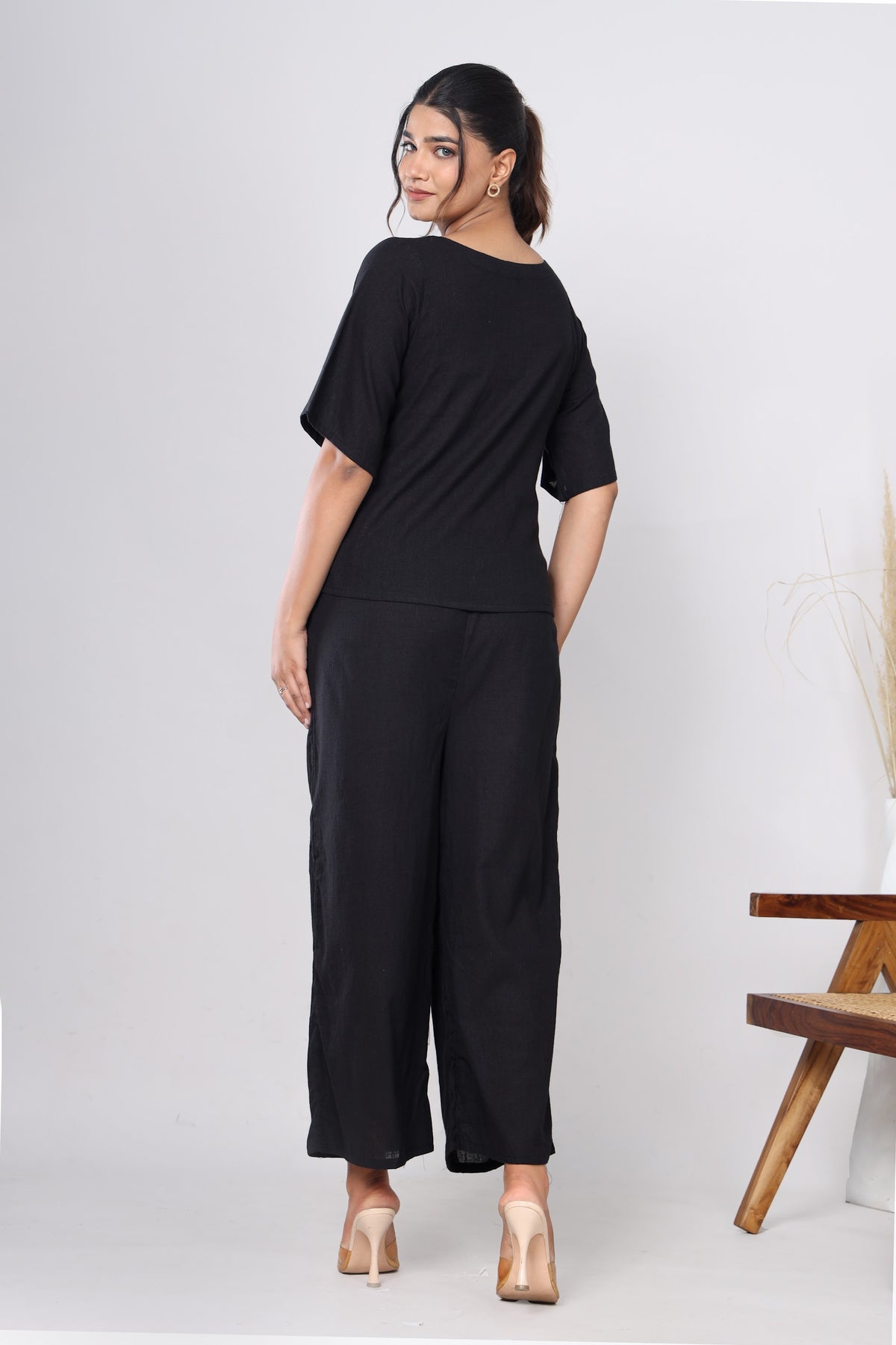 Solid Textured Cotton Co-ord Set – Top & Wide Pant – Black (Make to Order) Ready to Wear 1PR6KwvVSNixgXXzkj8n34LT3lr6YTWyp_w2000