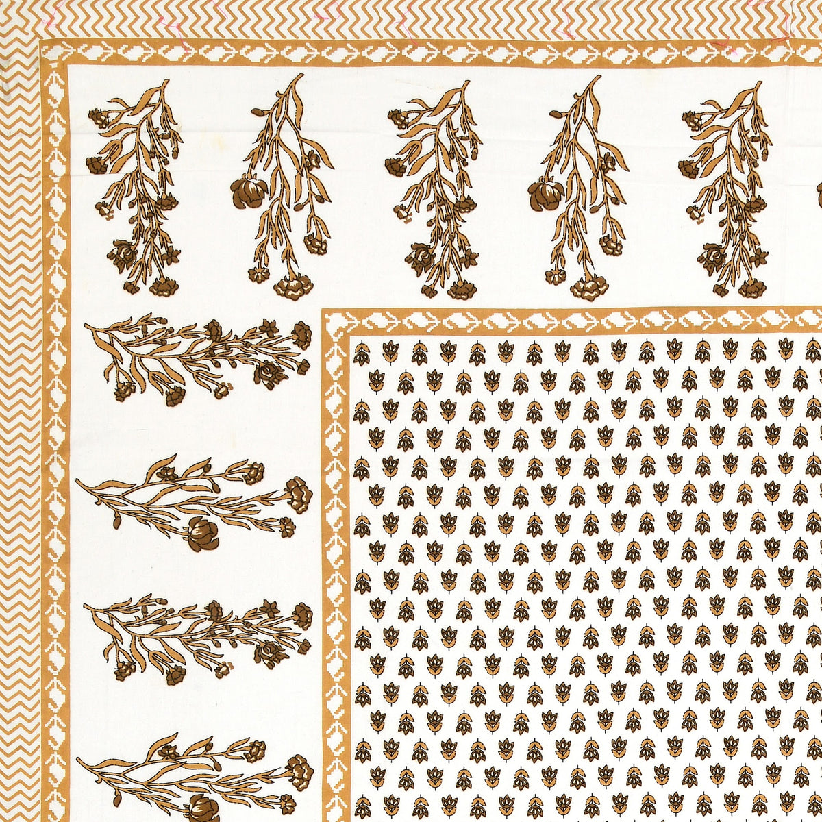 Elora Mustard Buti Border Murugan cotton single bedsheet 60x90 with pillow cover – mustard – wholesale Jaipur – view 3