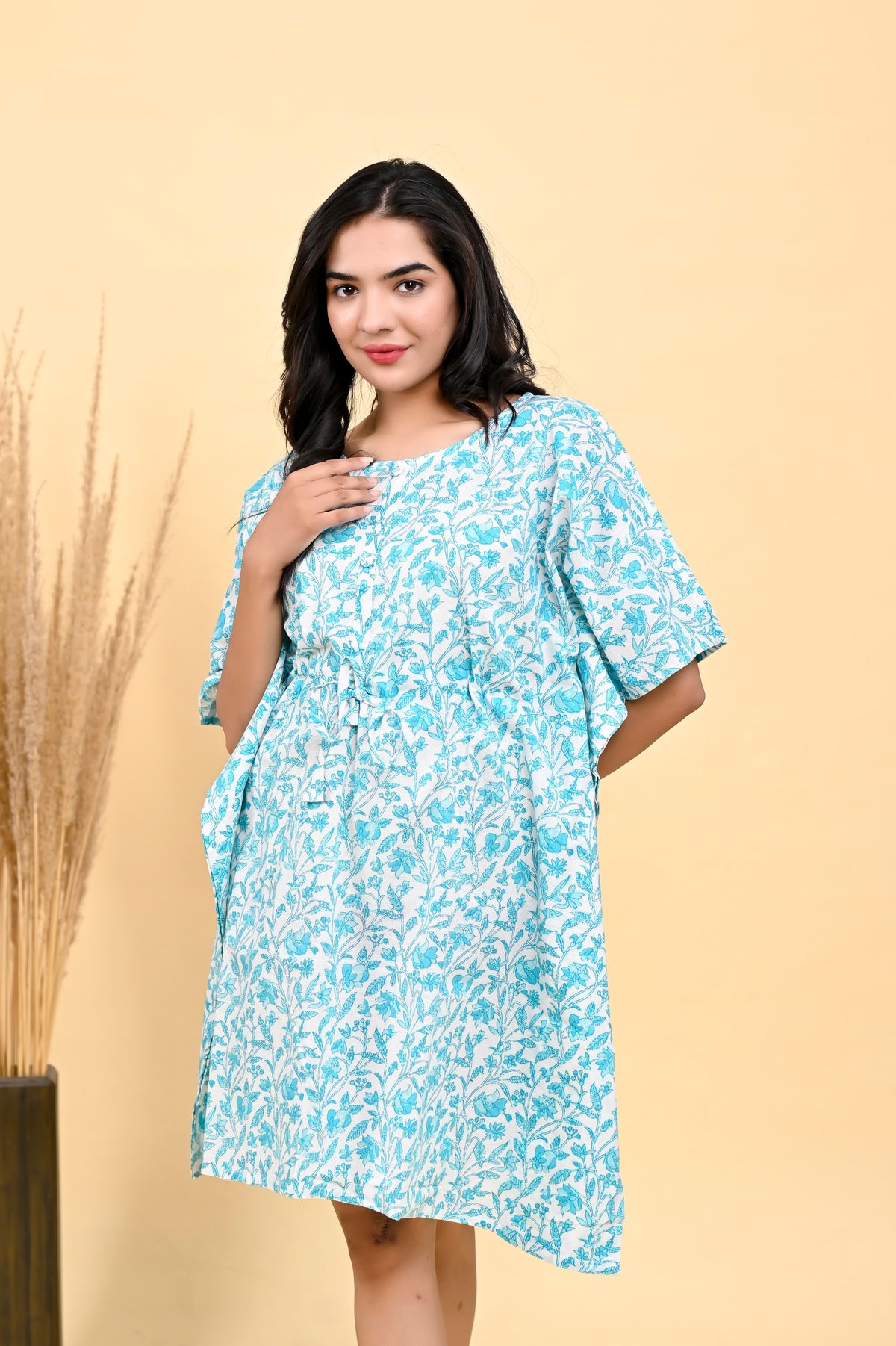 Sky Aqua Floral kaftan dress – make to order wholesale – view 5