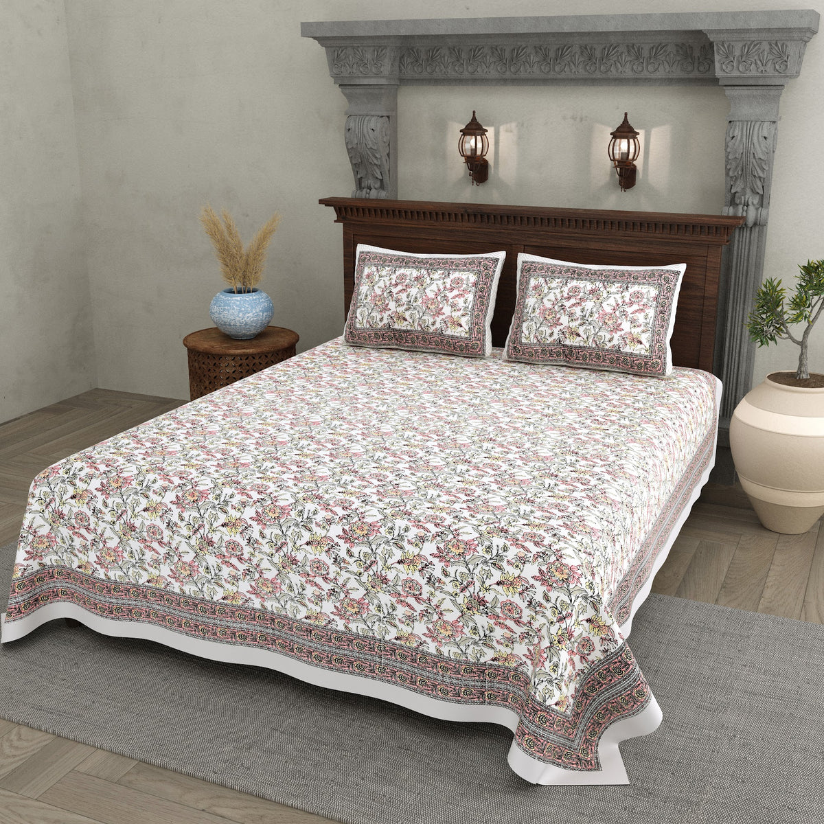 Gulabi Mauve Floral Cotton Double Bedsheet 90x108 with 2 Pillow Covers Bedsheet 1Pz19dKg2ghlvQ1ALbkwToGzHldBiibAr_w2000