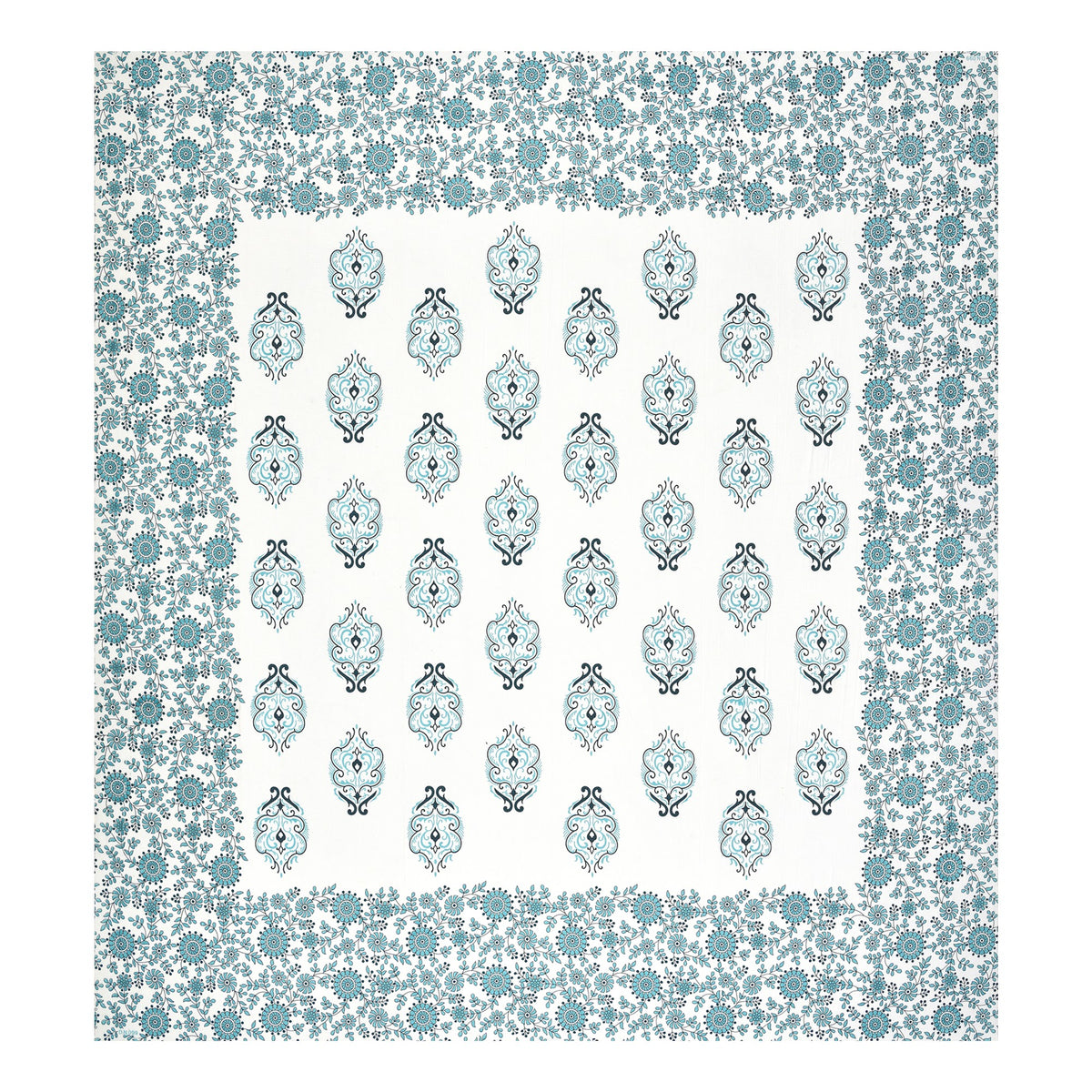 Kalashree Aqua Paisley Border premium cotton double bedsheet 100x108 with 2 pillow covers – aqua – wholesale Jaipur – view 5
