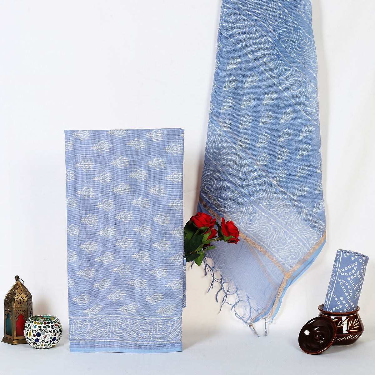 Periwinkle Blue Buta Hand Block Print Pure Kota Doria Suit | Aabha Buta | Unstitched 3 Piece (Top & Dupatta Kota) | Wholesale Suit Material 1Q29myNdEA9x5X7zDhIthZoXec4obzcN2_w2000