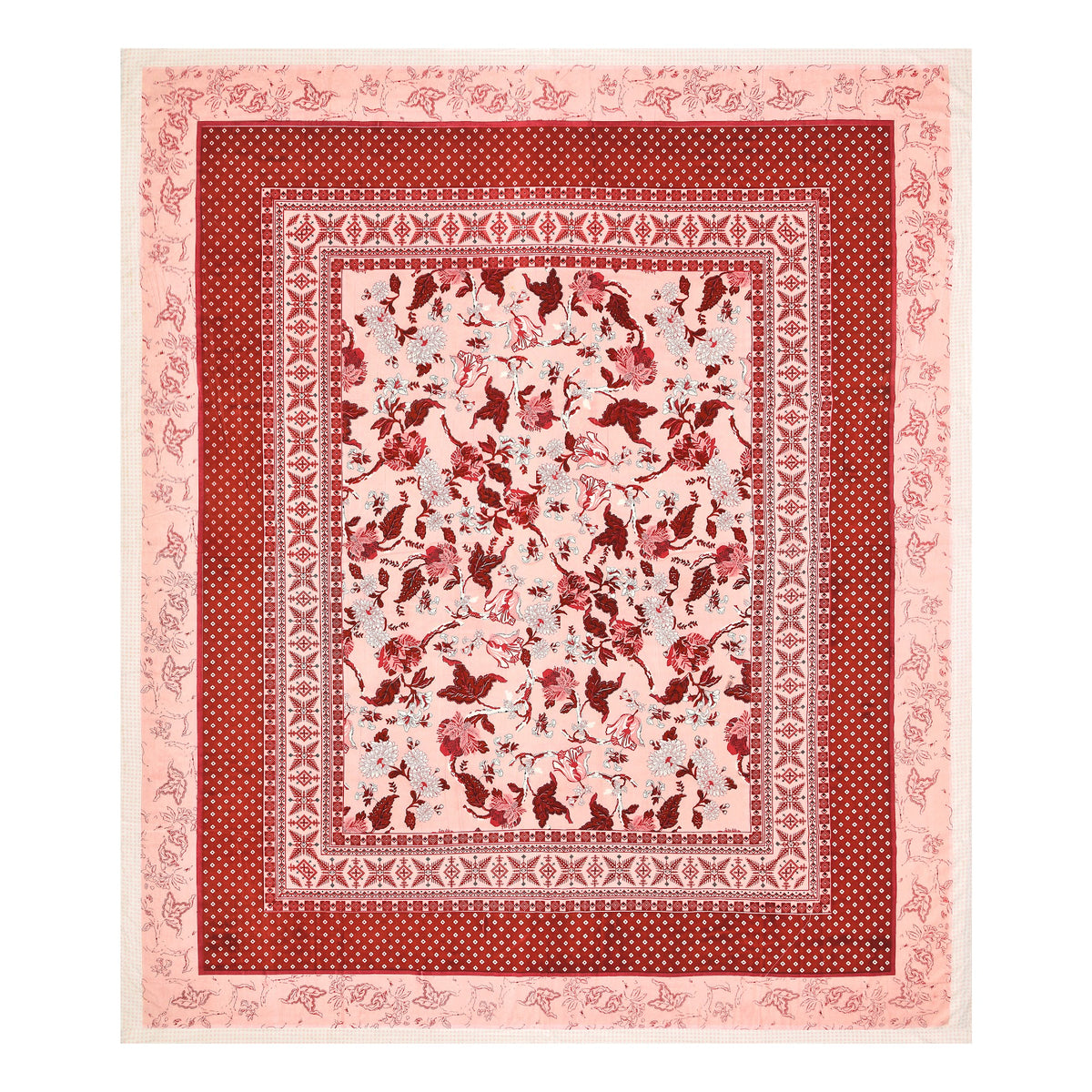 Coral Red Bird Floral pure cotton double bedsheet 90x108 – Unnati collection – view 3