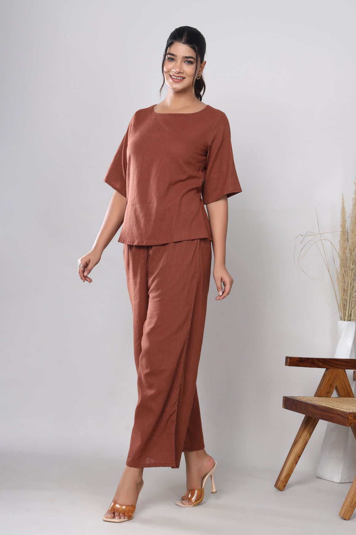 Rust Brown solid co-ord set – make to order wholesale – view 3