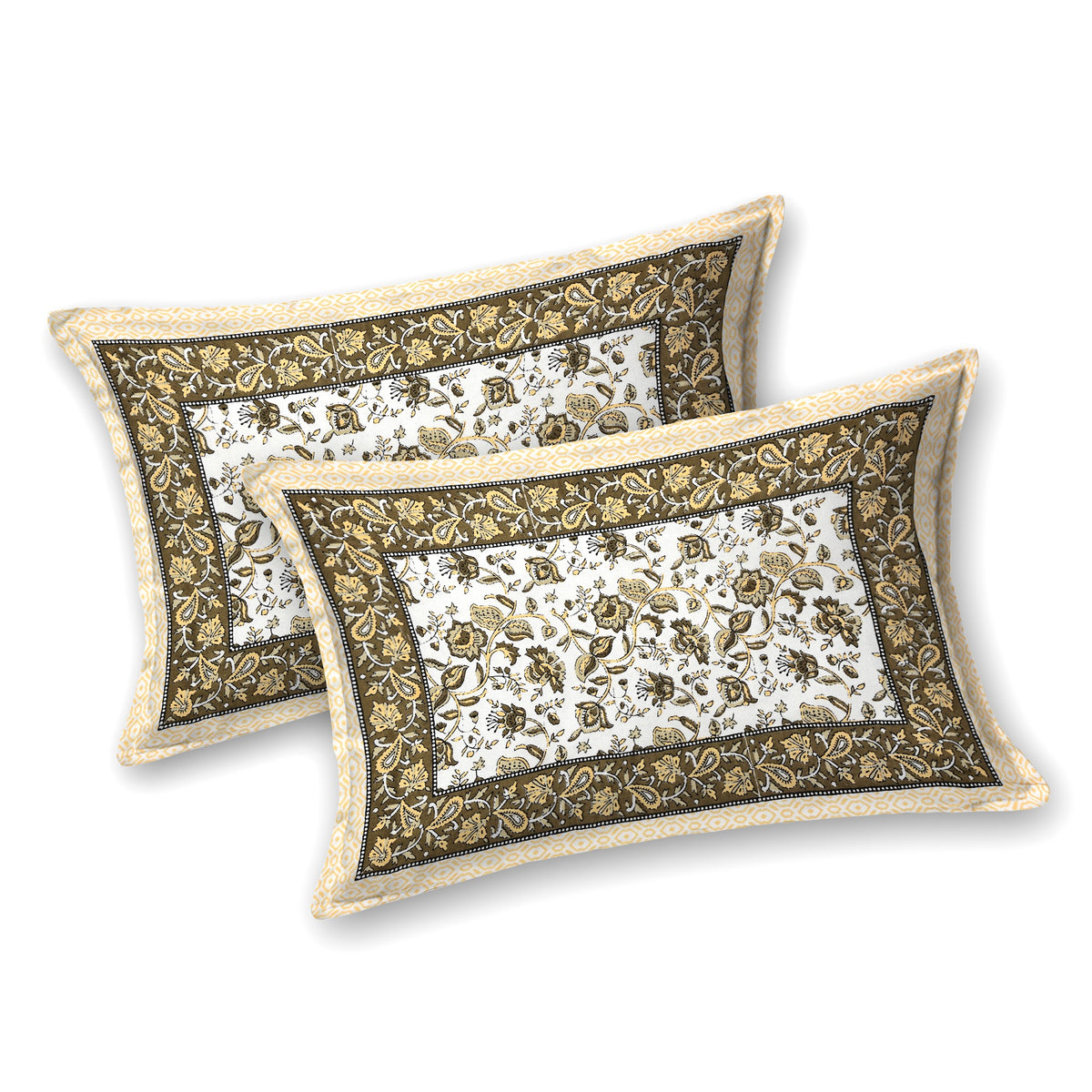 Cream Mehendi Floral Jaal pure cotton double bedsheet 90x108 – Unnati collection – view 5
