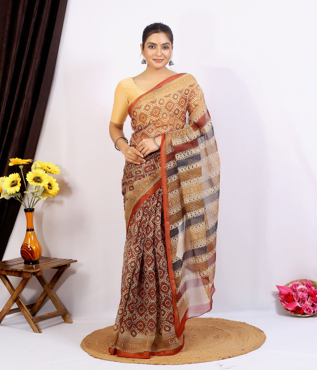 Rust Geometric Bagru Kota Doria Hand Block Print Saree with Blouse Saree 1QP8MITnUl2PO_Mh_XUPkfonQqdHashMH_w2000