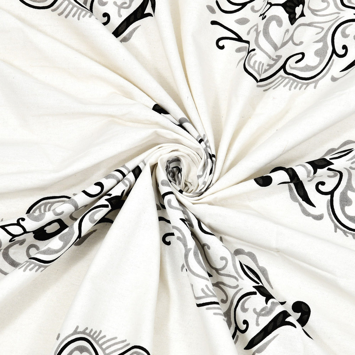 Kalashree Grey Paisley Border premium cotton double bedsheet 100x108 with 2 pillow covers – grey and black – wholesale Jaipur – view 6