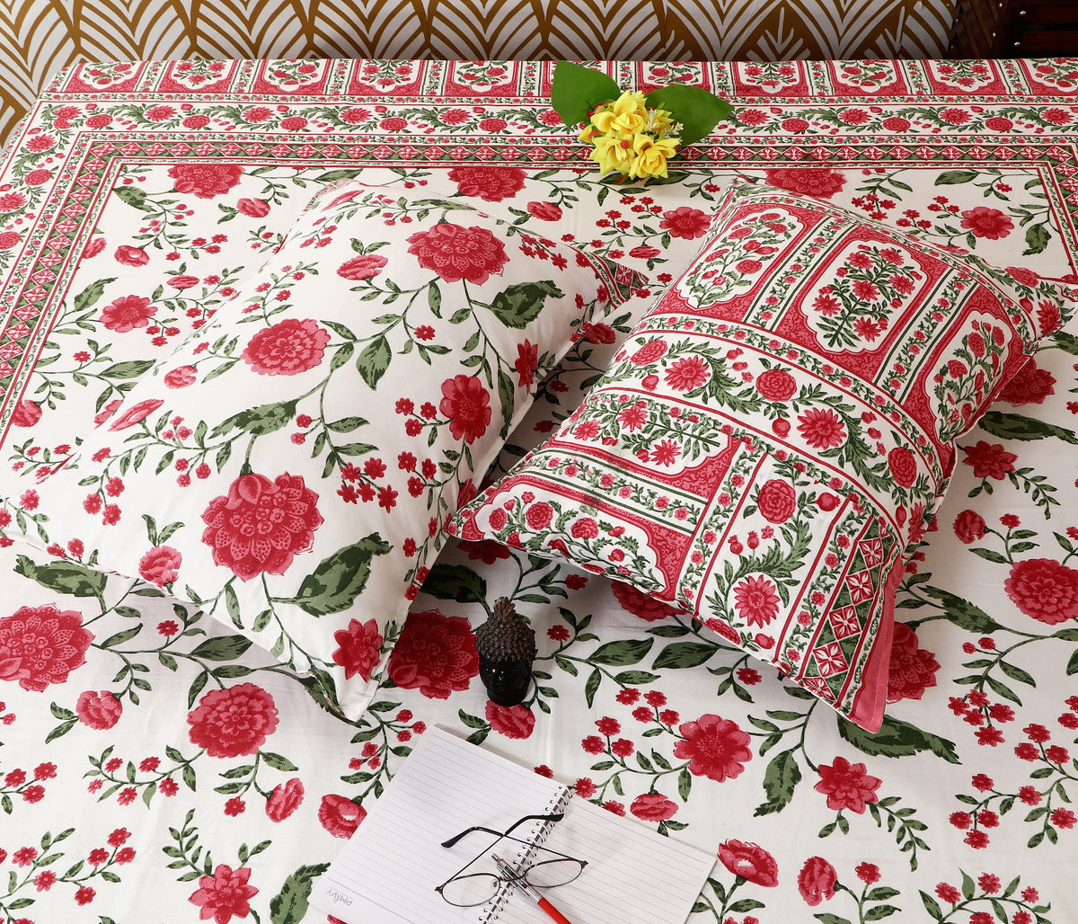 Bagru Mahal Red Rose Border Cotton King Size Bedsheet 108x108 with 2 Pillow Covers Bedsheet 1QzjgdPHJfHg9950vmT_yx6Km4o3KL1LD_w2000