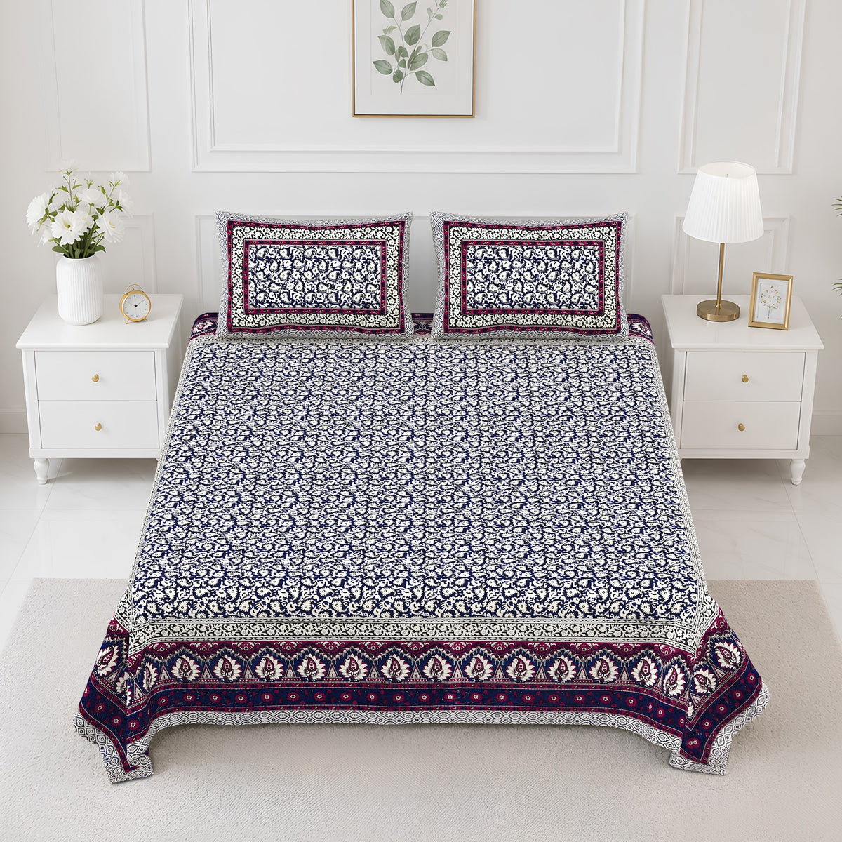 Elite Purple Grey Floral Jaal Cotton Double Bedsheet 90x108 with 2 Pillow Covers Bedsheet 1REJE7cMeJF0r-5RTT_y1NBwdr071kmCO_w2000