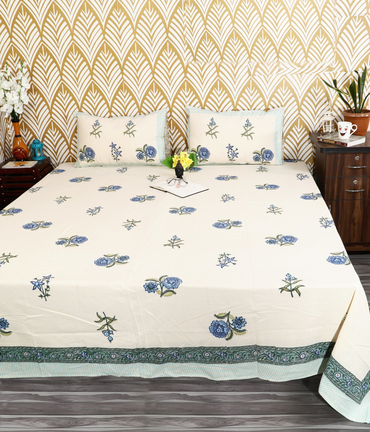Prakriti Yuvraj Blue Rose Buta Pure Cotton King Size Bedsheet 108x108 with 2 Pillow Covers Bedsheet 1ROChSFSgkVMlZv1WIupgeeHcJaL7-P0j_w2000