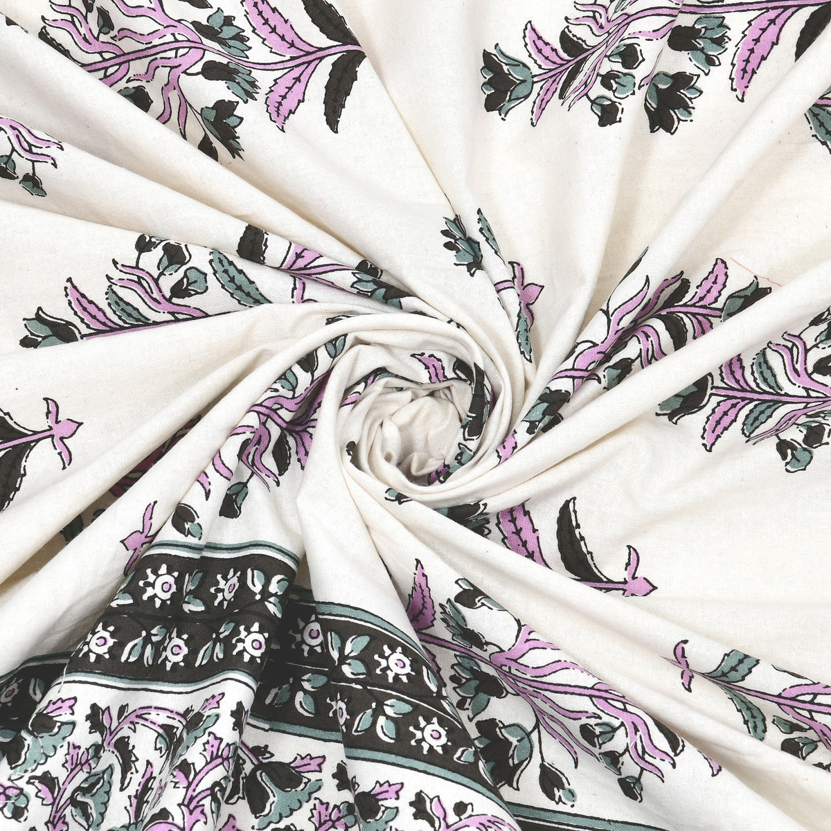 Elora Grey Border Mughal Buta Murugan cotton single bedsheet 60x90 with pillow cover – grey – wholesale Jaipur – view 6