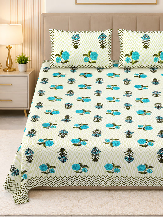 Kalashree Aqua Rose Chevron Premium Cotton Double Bedsheet 100x108 with 2 Pillow Covers Bedsheet 1SKAvZSsd92cpe9RnO0fkYJWOtKio0dbQ_w2000