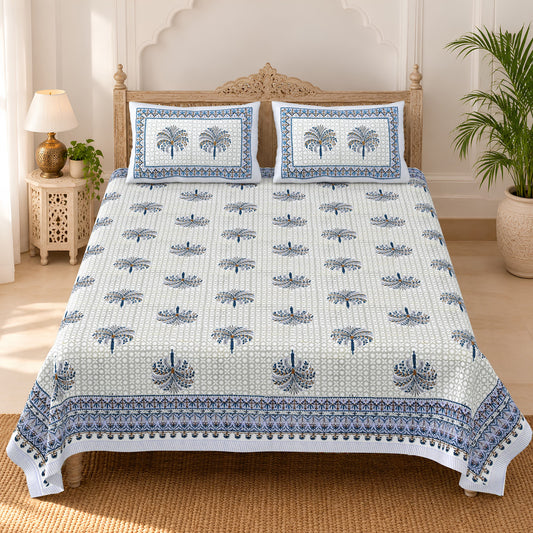 Unnati White Indigo Palm Buta Pure Cotton Double Bedsheet 90x108 with 2 Pillow Covers Bedsheet 1SfrHtxcUtFopqjWUBnQ38vmviUXDyz_H_w2000