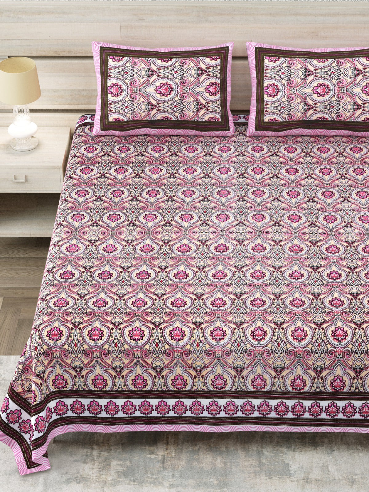 Avantika Pink Geometric Tile Cotton Super King Bedsheet With Two Pillow Covers Bedsheet 1SnFeHxVyKGDx7QW3JaX0bUA2ioNmiXC8_w2000