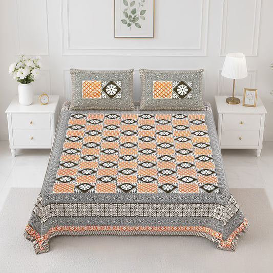 Kesar Peach Charcoal Geometric Cotton Double Bedsheet 90x108 with 2 Pillow Covers Bedsheet 1SzajRHVcjAHZRQrg6VPtrcXETEPxRSg8_w2000
