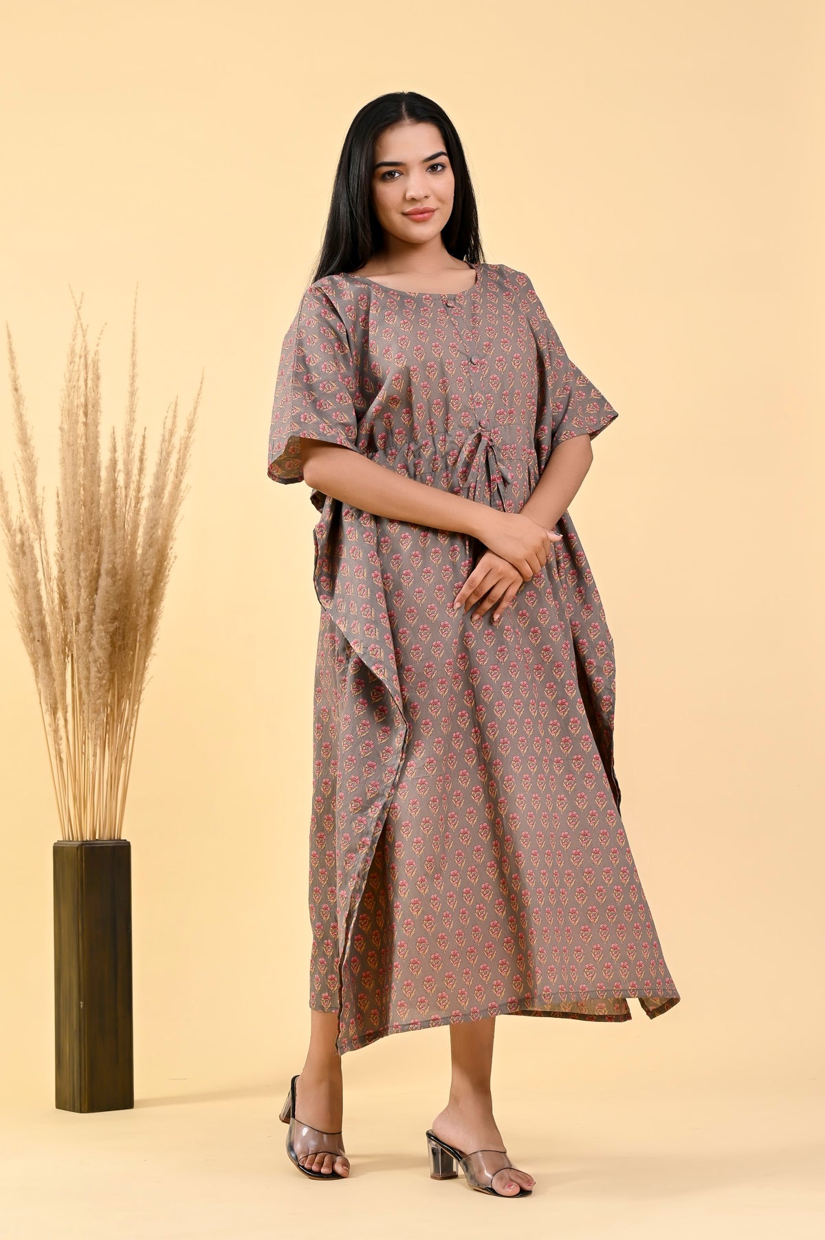 Printed Cotton Long Kaftan 50 inch – Taupe Floral (Make to Order) Ready to Wear 1TIZjVpANt4cLtCwLe5qz6kOW5oSCuuQP_w2000