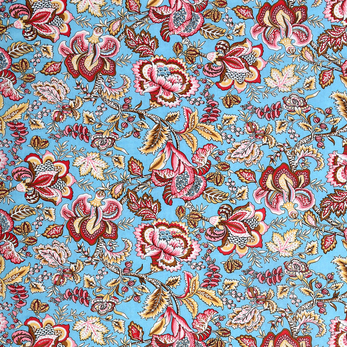 Kalashree Aqua Kalamkari Floral premium cotton double bedsheet 100x108 with 2 pillow covers – aqua and red – wholesale Jaipur – view 3