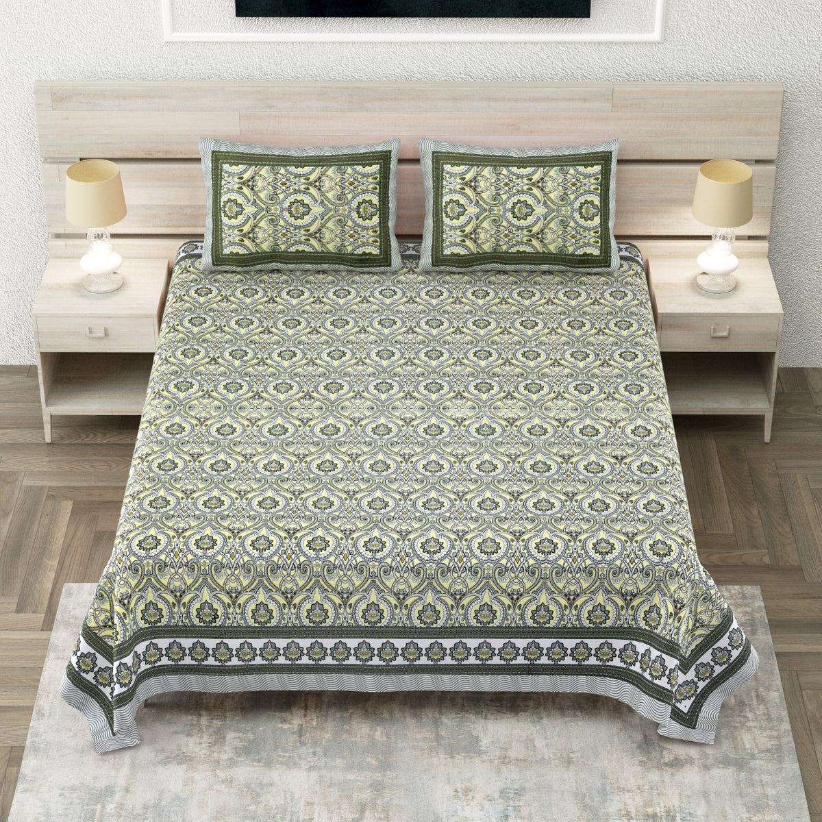 Avantika Olive Green Geometric Cotton King Size Bedsheet 108x108 with 2 Pillow Covers Bedsheet 1TUUFp3HXbvSgK1Izd5RCXSXCLlDYVRRp_w2000