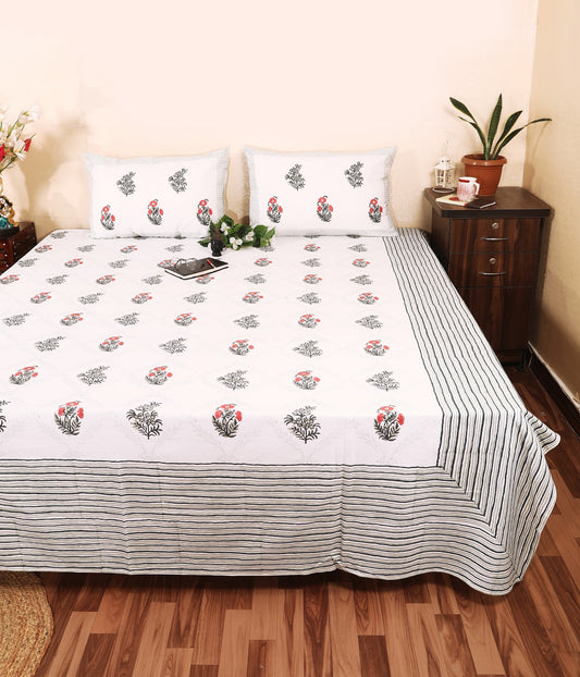 Lal Booti Stripe Border Hand Block Printed Murugan Cotton Double Bedsheet 95x108 with 2 Pillow Covers Bedsheet 1TW91kc7rex8q8heWyFbBBlUkb9PhyrRj_w2000