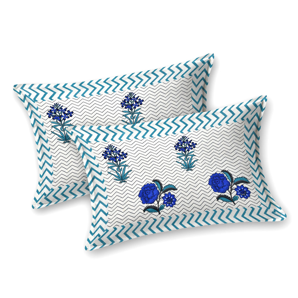 Kalashree Royal Blue Rose Chevron premium cotton double bedsheet 100x108 with 2 pillow covers – royal blue – wholesale Jaipur – view 2