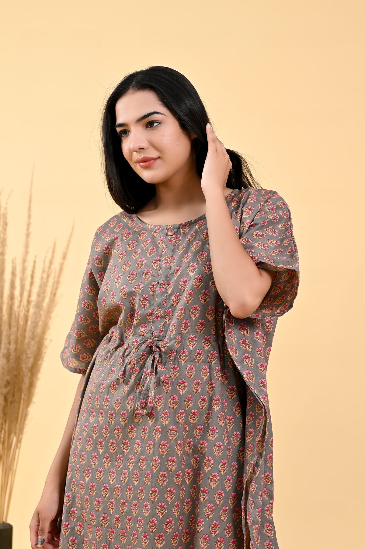 Printed Cotton Long Kaftan 50 inch – Taupe Floral (Make to Order) Ready to Wear 1TckWb7tUBwMK7KK3fPdxR72oHCZxWOKK_w2000