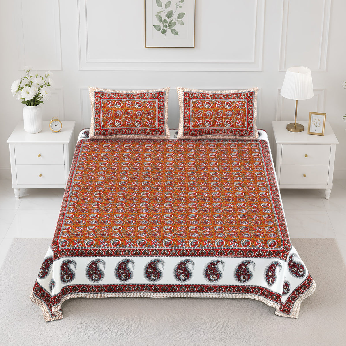 Elite Orange Paisley Border Cotton Double Bedsheet 90x108 with 2 Pillow Covers Bedsheet 1ThPD6TSA9hbK4mATH9Oh-hY45t25rDYh_w2000